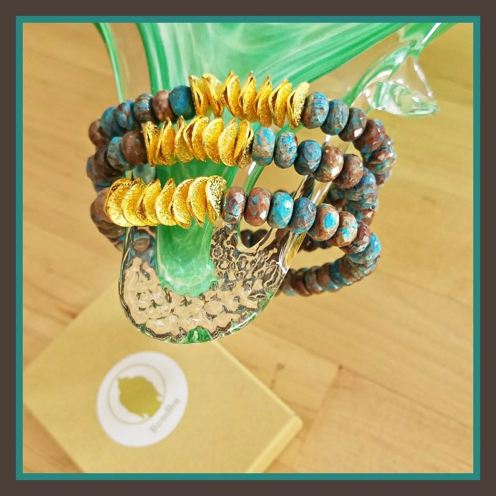 Ocean Jasper Mala Bead w/24K Gold Ruffle Washers - Picture 3 of 5